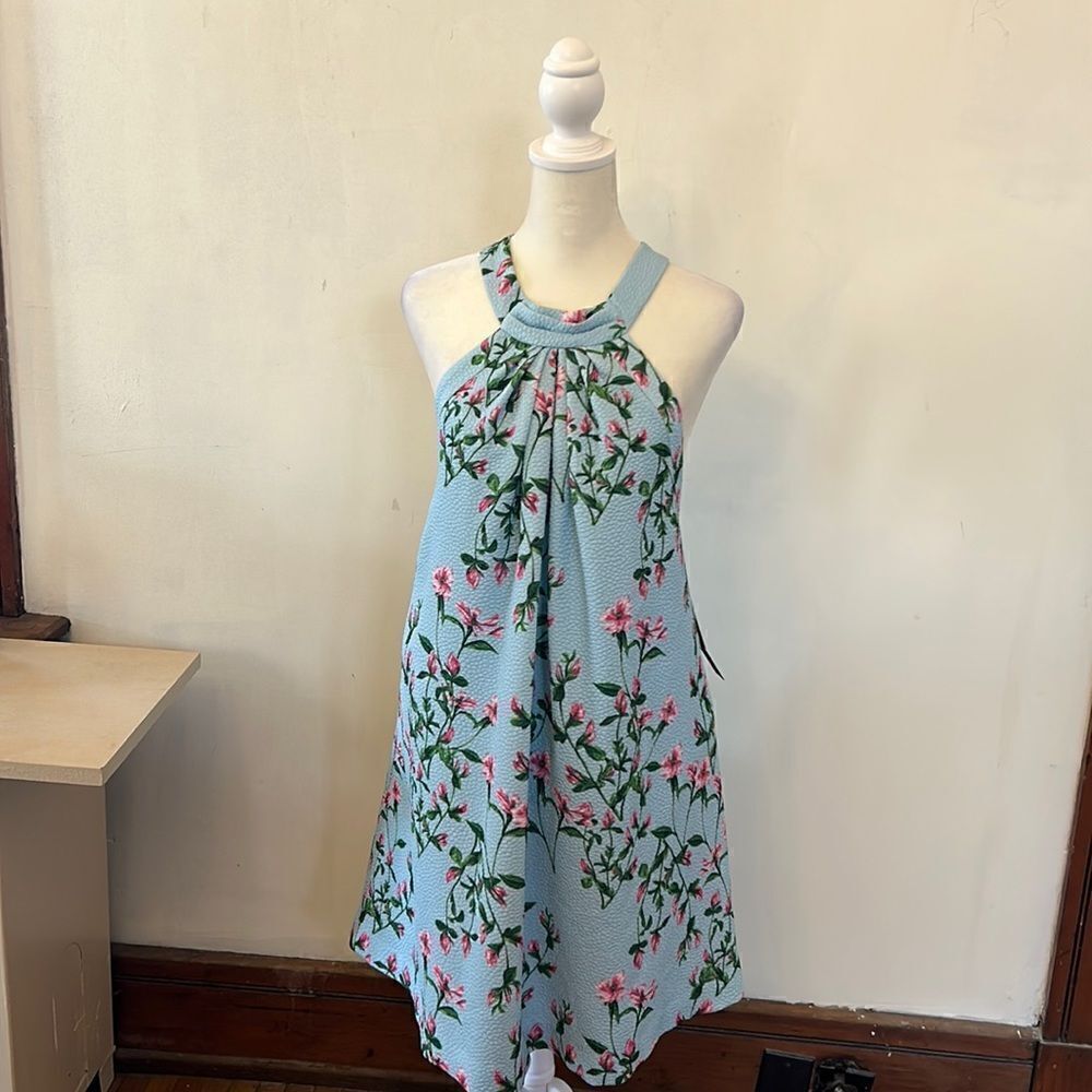Cynthia Steffe blue floral halter top cut out back dress Size 2 NWT
